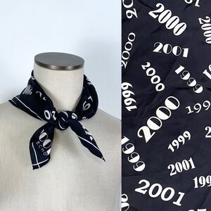 Vtg Echo 1999 2000 2001 Y2K Design Silk Scarf 21" x 21 1/2" Square Black White*